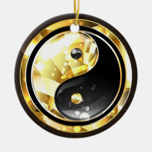 Adorno De Cerámica Yin Yang dorado en negro