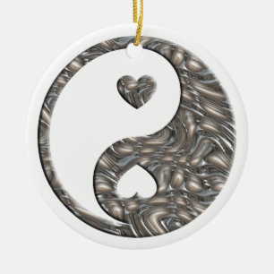 Adorno De Cerámica Yin & Yang / Hearts SILVER