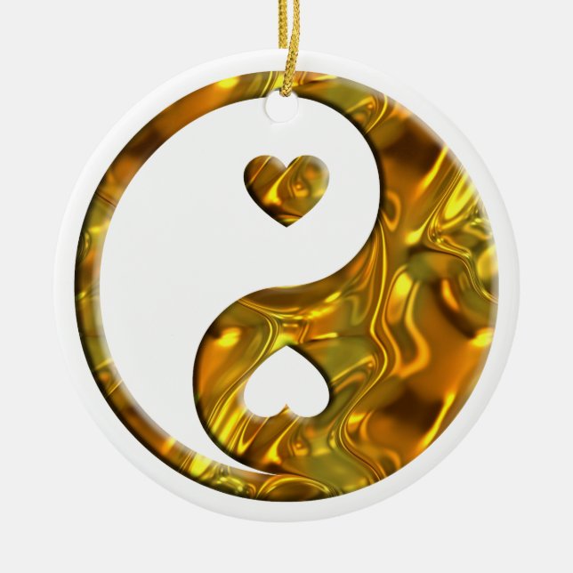 Adorno De Cerámica Yin & Yang / Oro del corazón (Frente)