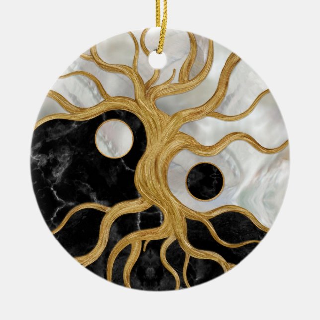 Adorno De Cerámica Yin Yang Tree - Marbles y oro (Frente)