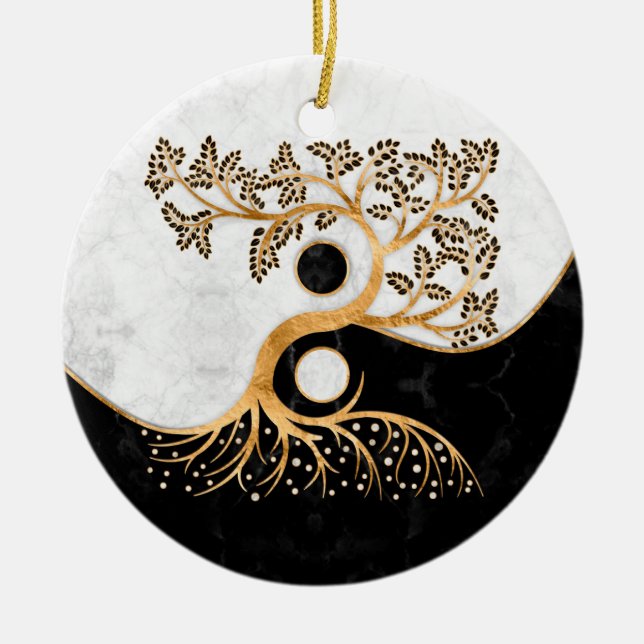 Adorno De Cerámica Yin Yang Tree - Mármoles y oro (Frente)