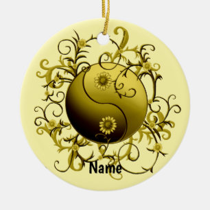Adorno De Cerámica Yin Yang Tribal Amarillo