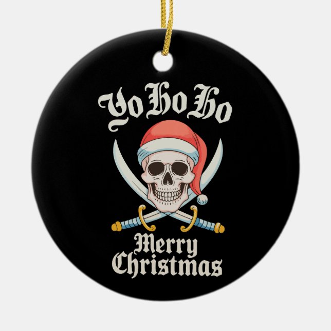 Adorno De Cerámica Yo ho Ho Feliz Navidad Pirata Navidad Navidad Navi (Frente)