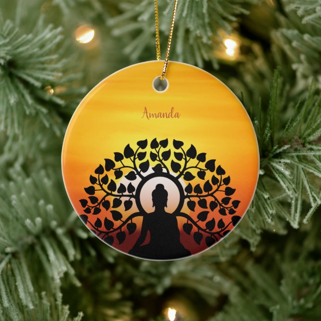 Adorno De Cerámica Yoga Buddha Mediación Sunset Namaste Personalizado (Árbol)