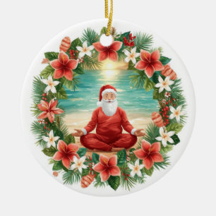 Adorno De Cerámica Yoga de Navidad con Papá Noel