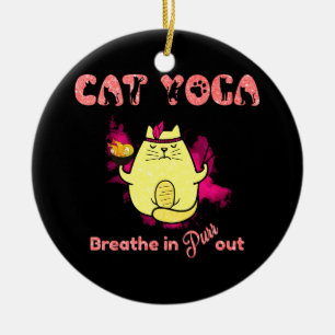 Adorno De Cerámica Yoga Gato Gracioso