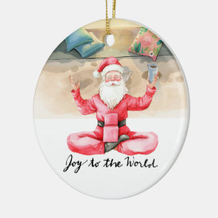 Adorno De Cerámica Yoga Navidad Santa Claus haciendo yoga 