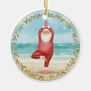 Adorno De Cerámica Yoga Navidad Santa Claus posando Yoga Fiesta