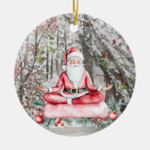 Adorno De Cerámica Yoga Navidad Santa Claus posando Yoga Fiesta