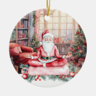 Adorno De Cerámica Yoga Navidad Santa Claus posando Yoga Fiesta