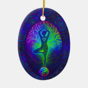 Adorno De Cerámica Yoga Tree Paz Arcoíris