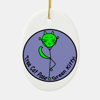 Adorno De Cerámica Yoga verde del gatito