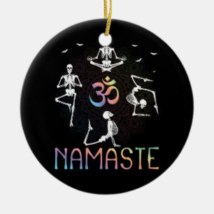 Adorno De Cerámica Yoga Zen Halloween Namaste Skeletons Testigos Medi