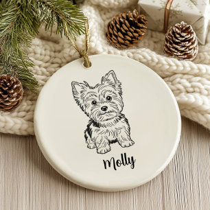 Adorno De Cerámica Yorkie de Navidad Personalizado