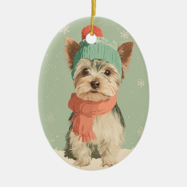 Adorno De Cerámica Yorkie Holiday Keepsake (Frente)