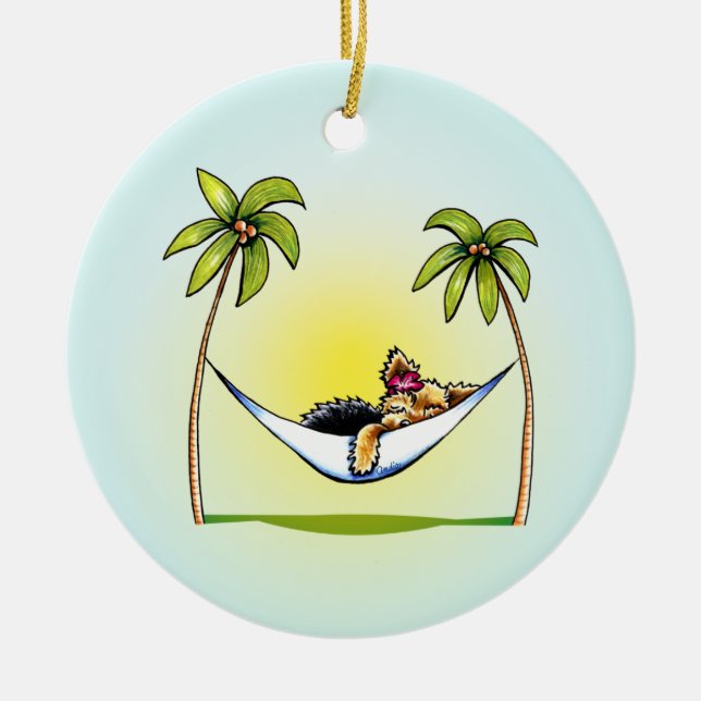 Adorno De Cerámica Yorkie Island Princess Off-Leash Art™ (Frente)