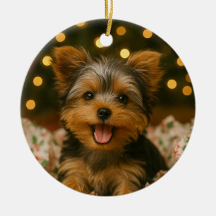 Adorno De Cerámica Yorkie Navidad