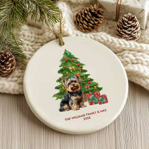 Adorno De Cerámica Yorkie Perro Navidad Personalizada