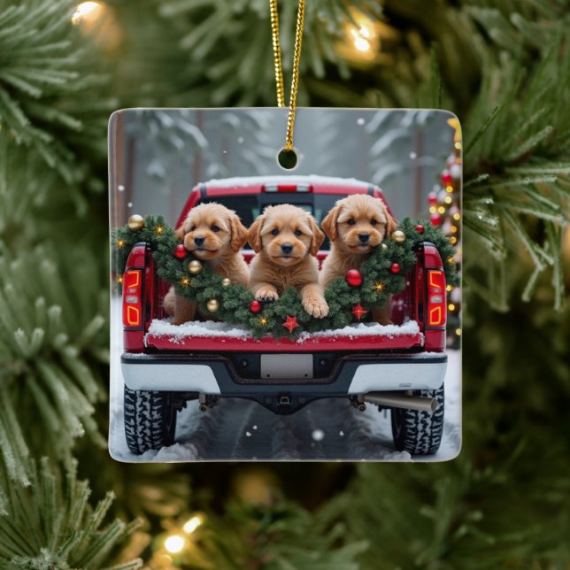 Adorno De Cerámica Yorkipoo Christmas Red Truck Holiday Gift (Árbol)
