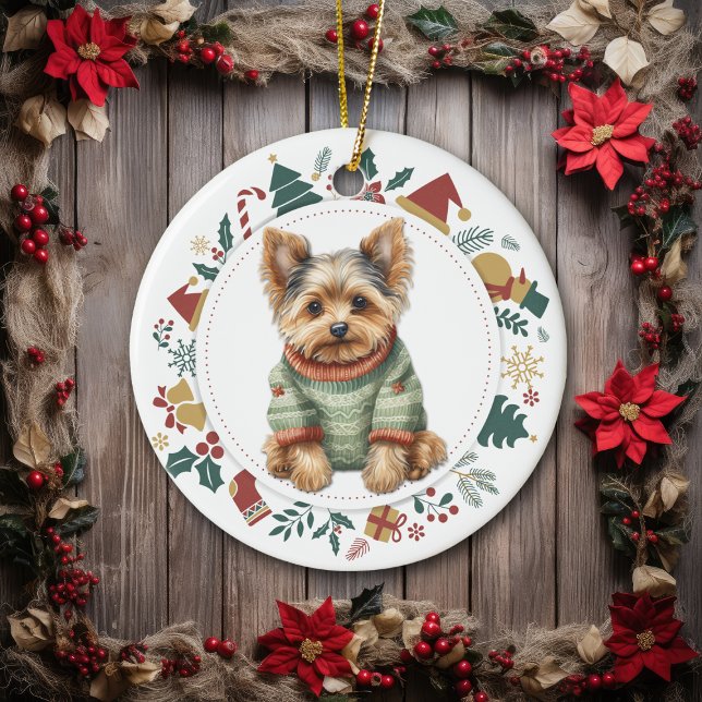 Adorno De Cerámica Yorkshire Terrier con suéter de invierno Navidad (Subido por el creador)