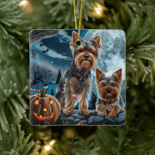 Adorno De Cerámica Yorkshire Terrier Halloween Espeluznante
