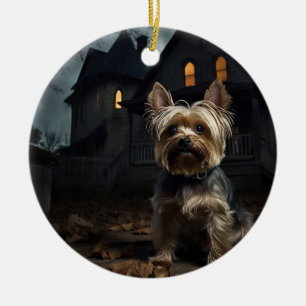 Adorno De Cerámica Yorkshire Terrier Halloween Espeluznante