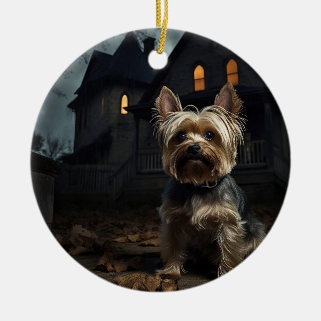 Adorno De Cerámica Yorkshire Terrier Halloween Scary (Frente)