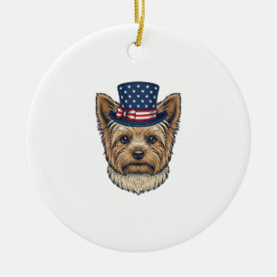 Adorno De Cerámica Yorkshire Terrier Patriótico Vintage