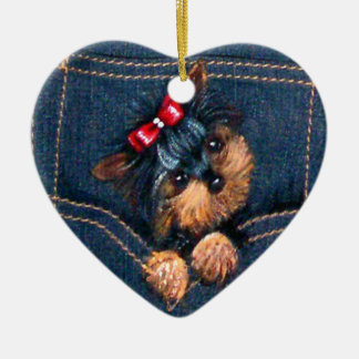 Adorno De Cerámica Yorkshire Terrier Puppy Denim