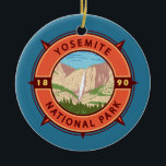 Adorno De Cerámica Yosemite National Park Retro Compass Emblem<br><div class="desc">Yosemite vector artwork design. The park is famed for its giant,  ancient sequoia trees,  and for Tunnel View,  the iconic vista of towering Bridalveil Fall and the granite cliffs of El Capitan and Half Dome.</div>
