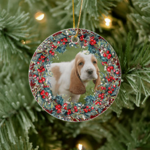 Adorno De Cerámica Your Pet's Photo Dog Christmas cute  Xmas wreath
