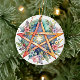 Adorno De Cerámica Yule Tree Winter Solstice Floral Wicca Pentacle
