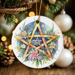 Adorno De Cerámica Yule Tree Winter Solstice Floral Wicca Pentacle