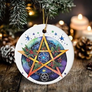 Adorno De Cerámica Yule Tree Winter Solstice Holly Wicca Pentacle