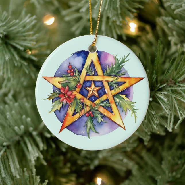 Adorno De Cerámica Yule Tree Winter Solstice Holly Wicca Pentacle (Árbol)