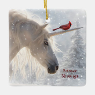 Adorno De Cerámica Yule Unicornio Solsticio de Invierno Nieve
