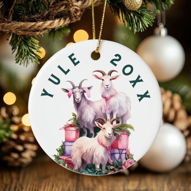 Adorno De Cerámica Yule Winter Solstice Holiday se lleva Pagan Wicca (Yule Winter Solstice Holiday Goats Pagan Wicca Ceramic Ornament)