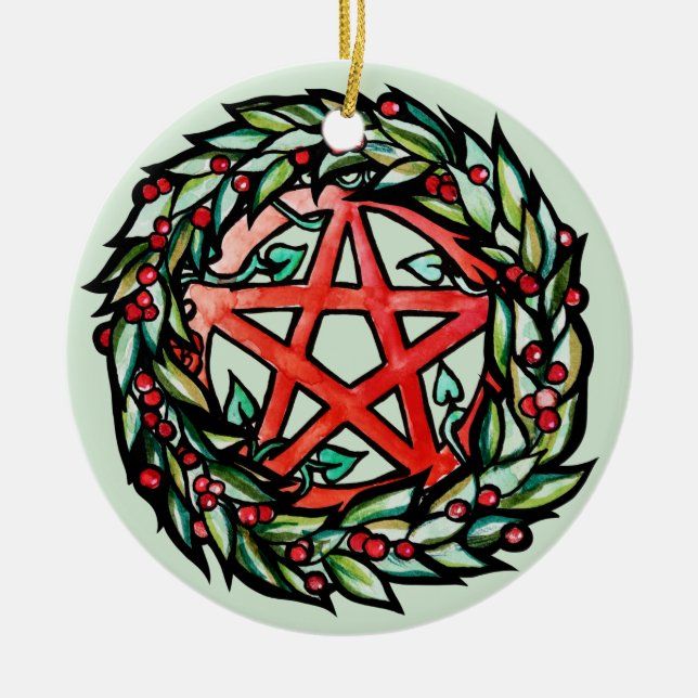 Adorno De Cerámica Yule Wreath Pentacle Pagan (Frente)