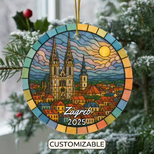 Adorno De Cerámica Zagreb de vidrio con manchas personalizadas, Croac
