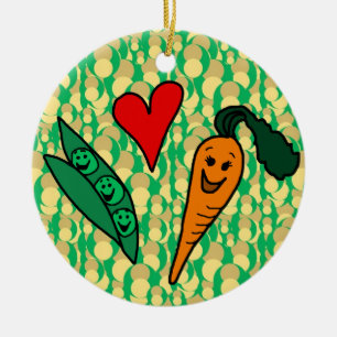 Adorno De Cerámica Zanahorias del amor de los guisantes, diseño verd
