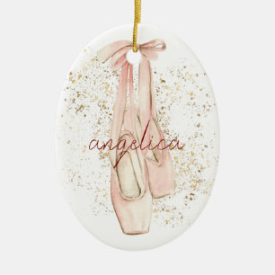 Adorno De Cerámica Zapatos de bailarina rosa elegante con brillo dora