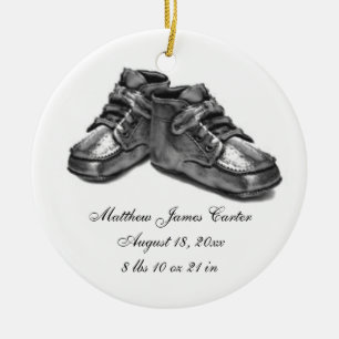 Adorno De Cerámica Zapatos de plata bebé cumple su primera Navidad re