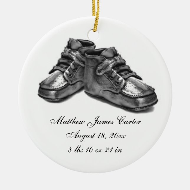 Adorno De Cerámica Zapatos de plata Nacimiento del bebé Primera Navid (Frente)