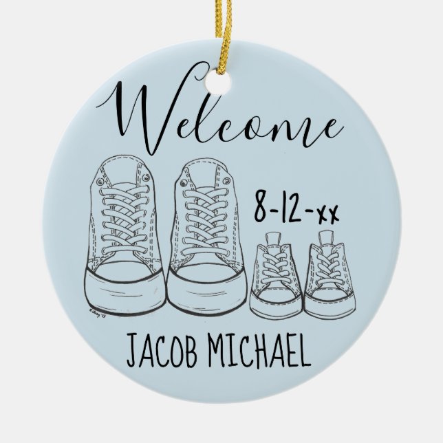 Adorno De Cerámica Zapatos grandes Zapatos bebés Ducha Bautismo Chris (Frente)