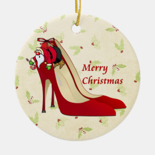 Adorno De Cerámica Zapatos rojos de tacón alto / Santa Elf
