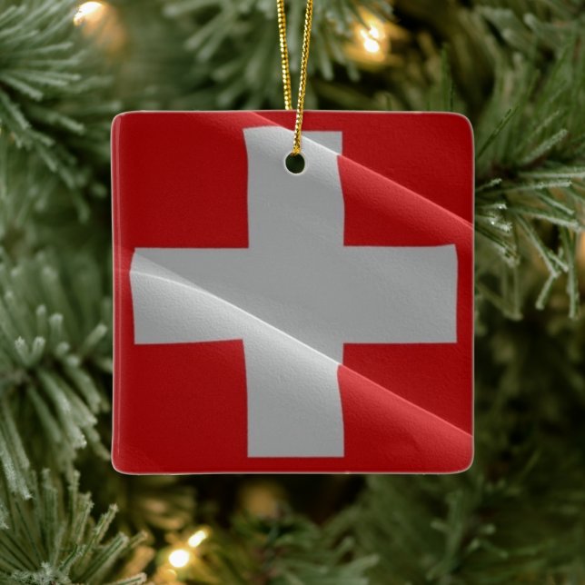 Adorno De Cerámica zCH002 ondulando FLAG SWISS, (Árbol)