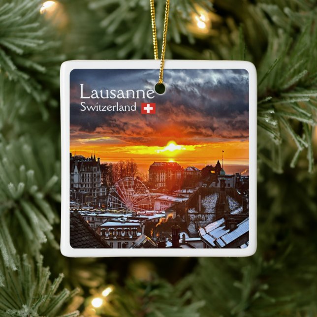 Adorno De Cerámica zCH013 LAUSANNE Suiza, (Árbol)