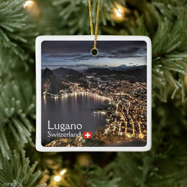 Adorno De Cerámica zCH014 LUGANO, Suiza, (Árbol)