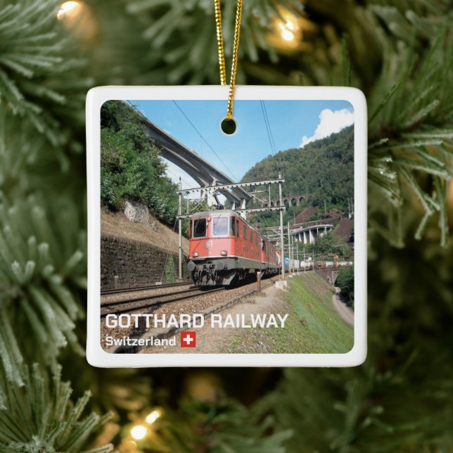 Adorno De Cerámica zCH019 EL FERROCARRIL GOTTHARD Swiss, (Árbol)