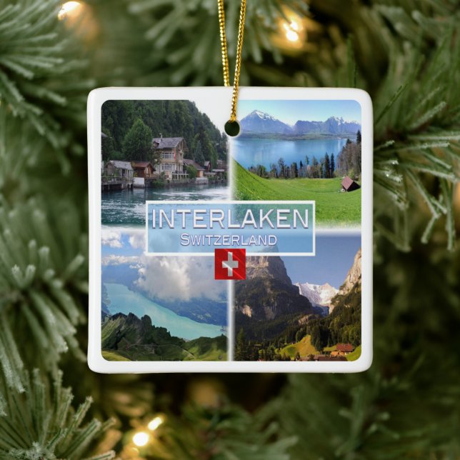 Adorno De Cerámica zCH051 INTERLAKEN Lake Thun Thunerse Swiss, (Árbol)
